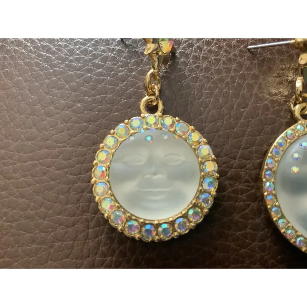 Sun Moon Star Earrings Face Mismatch Gold Deco Celestial Glass CZ Asymmetric